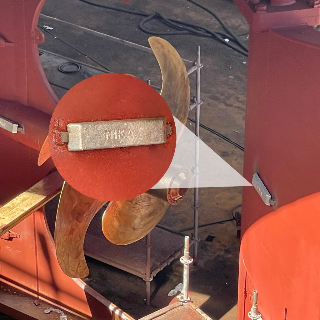 Anode installation on ship hull for cathodic protection