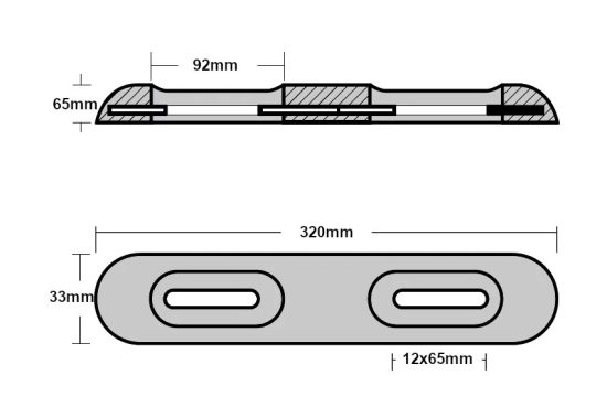 CAVO-BOLT-ON-BAR-ANODE-UK-TYPE-320X65X35MM